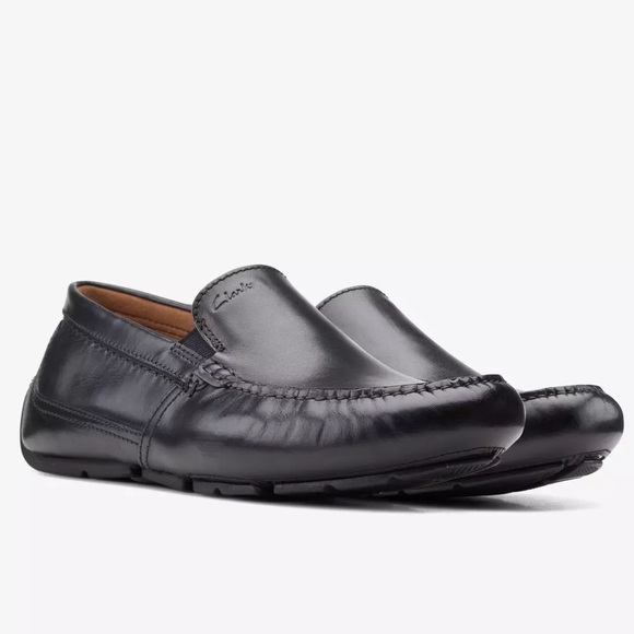 NWT Clarks Markman Plain Black Leather Loafers Moccasin Size 10.5